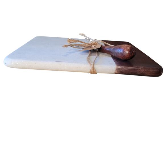 Mud Pie 10″ Marble & Wood Cheese/Charcuterie Board Set - Picture 3 of 8